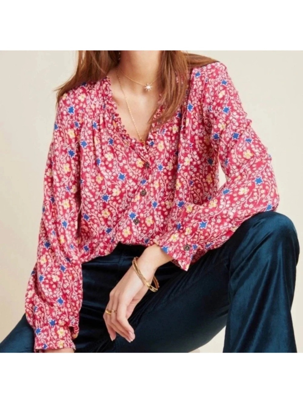 Anthropologie Maeve Marisol Ruffled Blouse Size 4